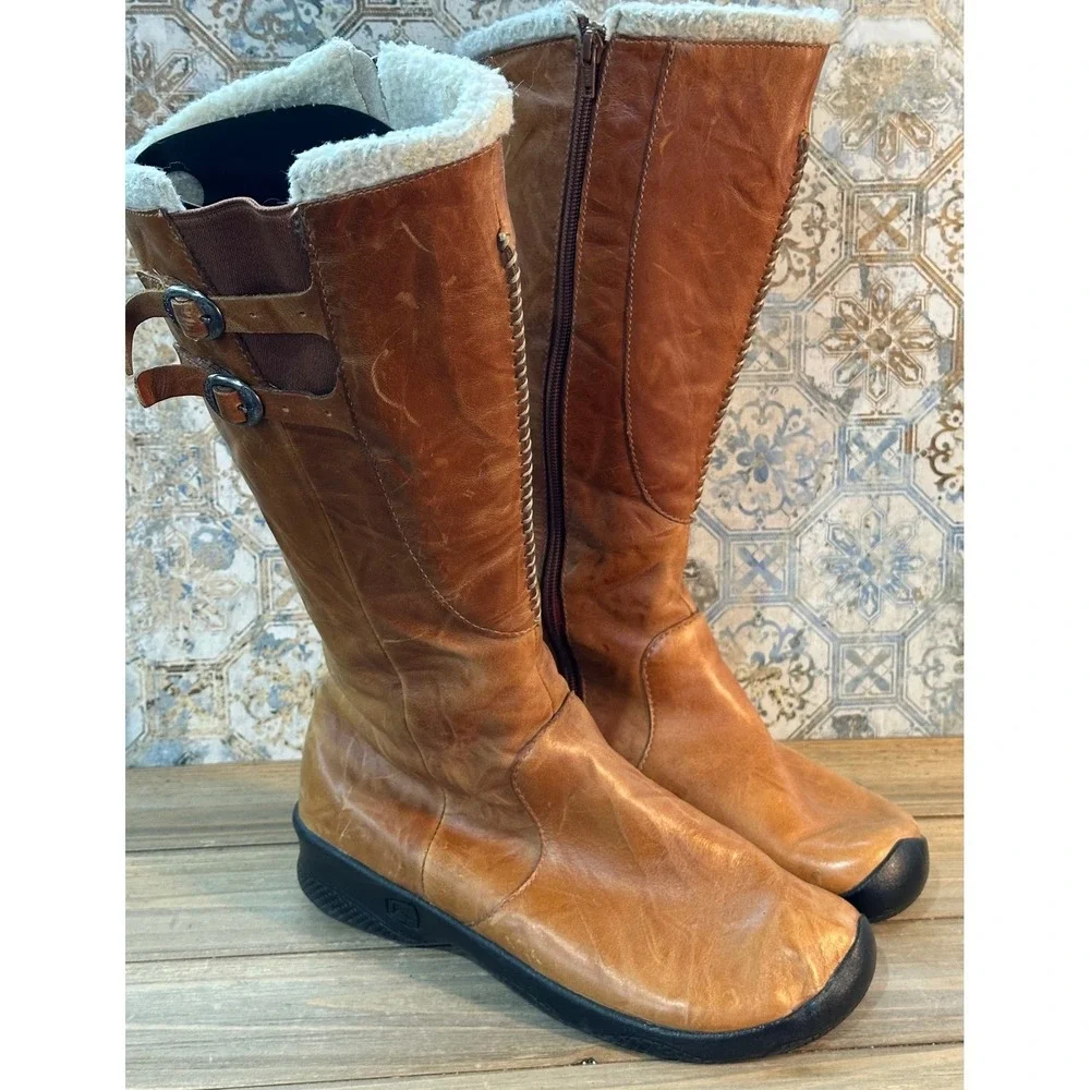 Keen Tall Leather Faux Fur Lined Boots Womens 9.5 Brown